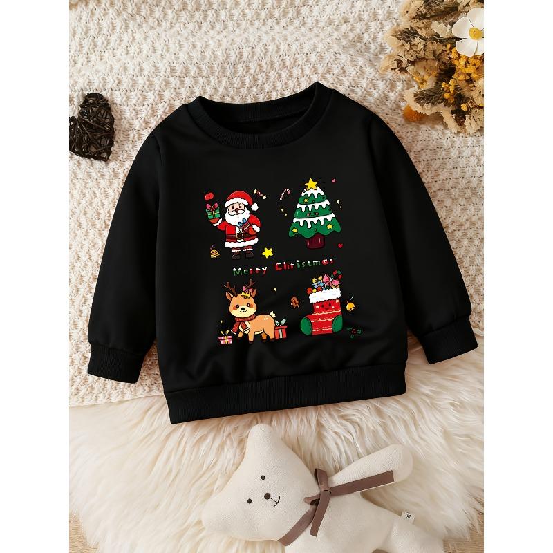 Kids Sweatshirt Christmas Crewneck Sweatshirt, Featuring a Santa Claus Holding a Gift Box for a Festive Touch,Spring Fall Sweatshirt