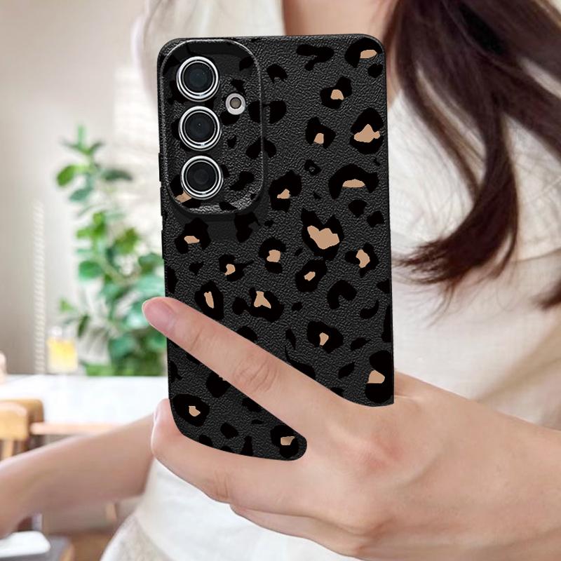 Leopardenmuster Handyhülle Für Samsung S26 Ultra S25 Edge S24 S23 Plus S22 S21 FE A15 A16 A17 A35 A36 A54 A55 A56 A57 5G Lederstruktur Weiche Hülle