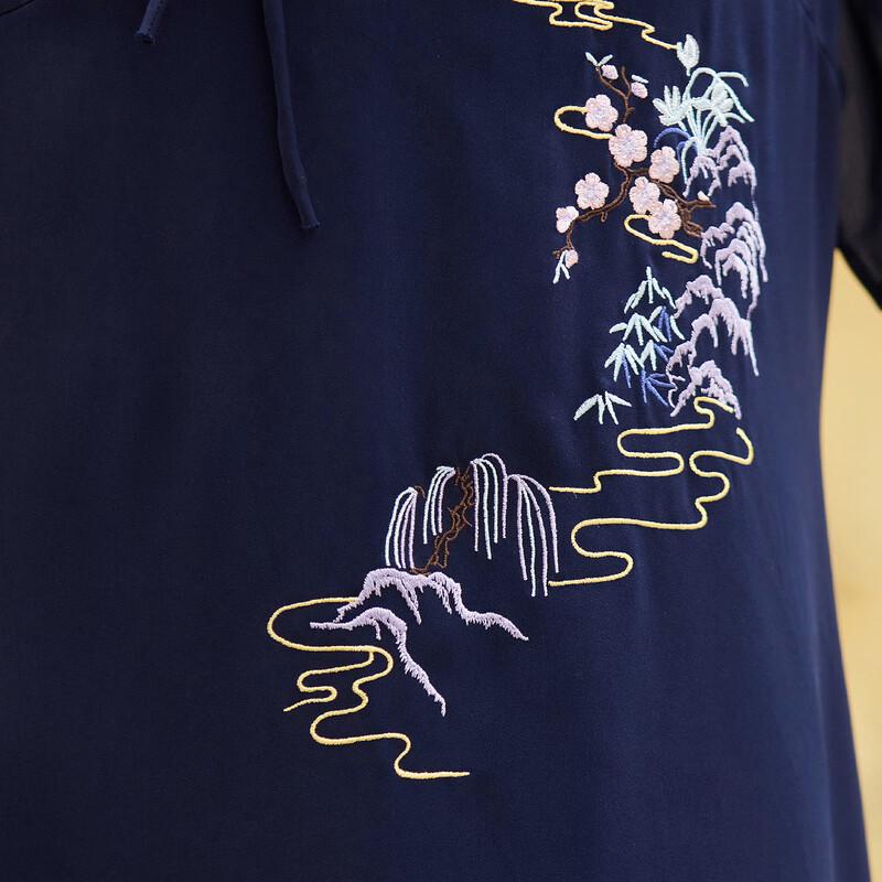 Pasiter Mid-Aged Women's New Chinese Style Embroidered Qipao Dress