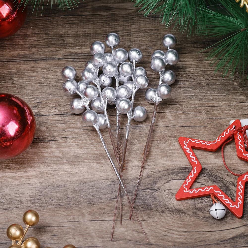 20/1Pcs Artificial Red Berry Branches Christmas Tree Holly Berries DIY Xmas Tree Wreath Table Ornaments For New Year Party Decor
