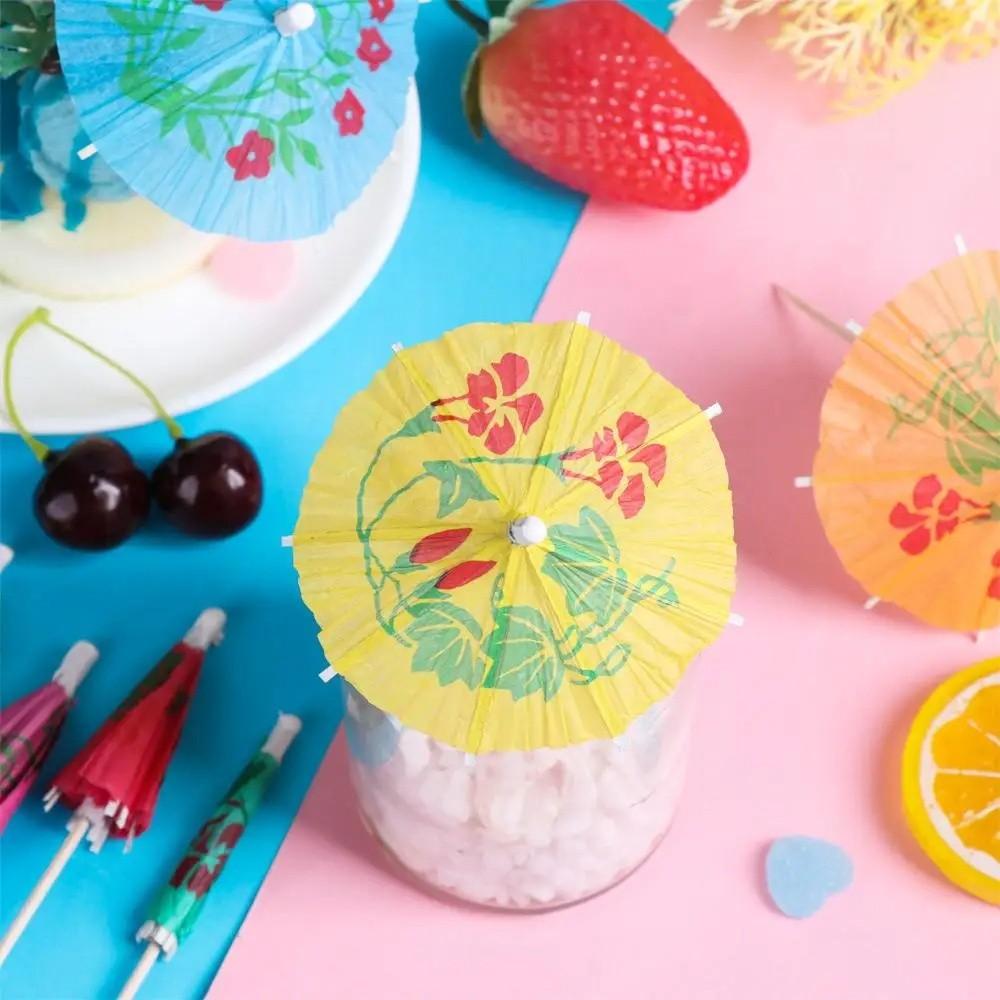 50pcs Bamboo Toothpick Mini Paper Umbrella Picks Hawaiian Fruit Picks Cake Sticks  Birthday Party
