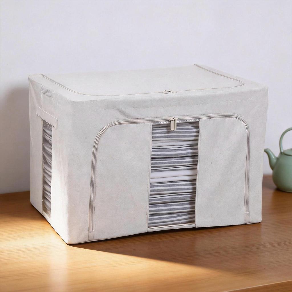 Tianshan Cotton Linen Patterned Fabric Storage Box with Transparent Window for Quilts and Clothes