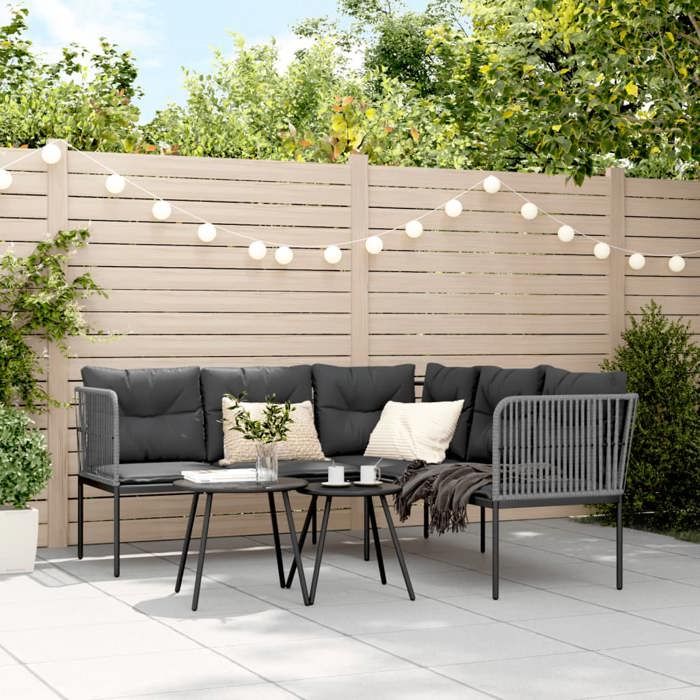 VidaXL Canapé de jardin avec coussins forme de L noir acier textilène, canapé d'extérieur, siège de jardin, chaise longue de 4008111