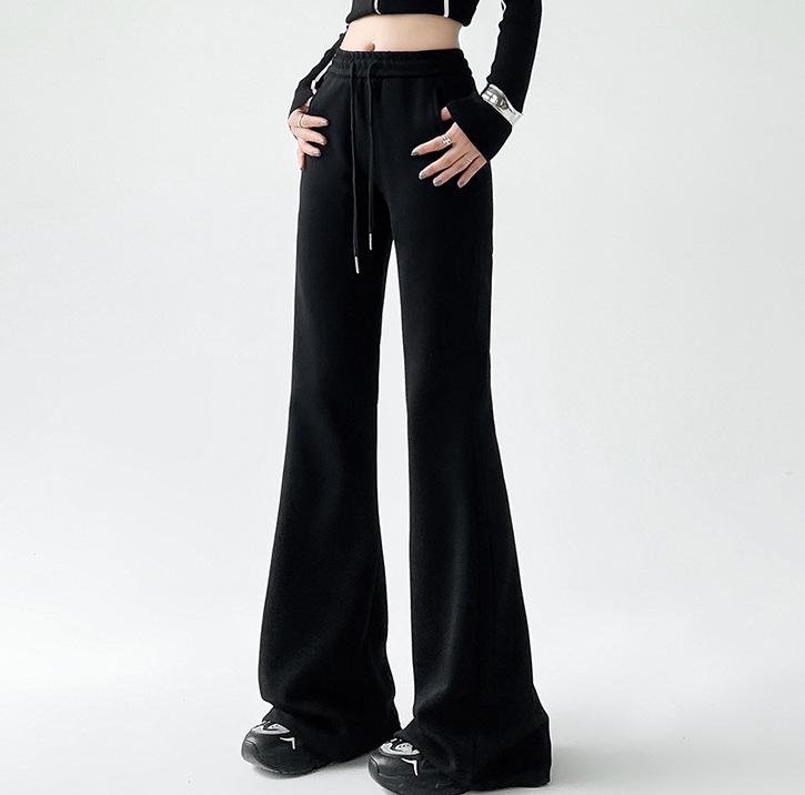 

Женские черные брюки-клеш с высокой талией и эффектом похудения - 2025 весна/лето повседневные спортивные брюки Medium