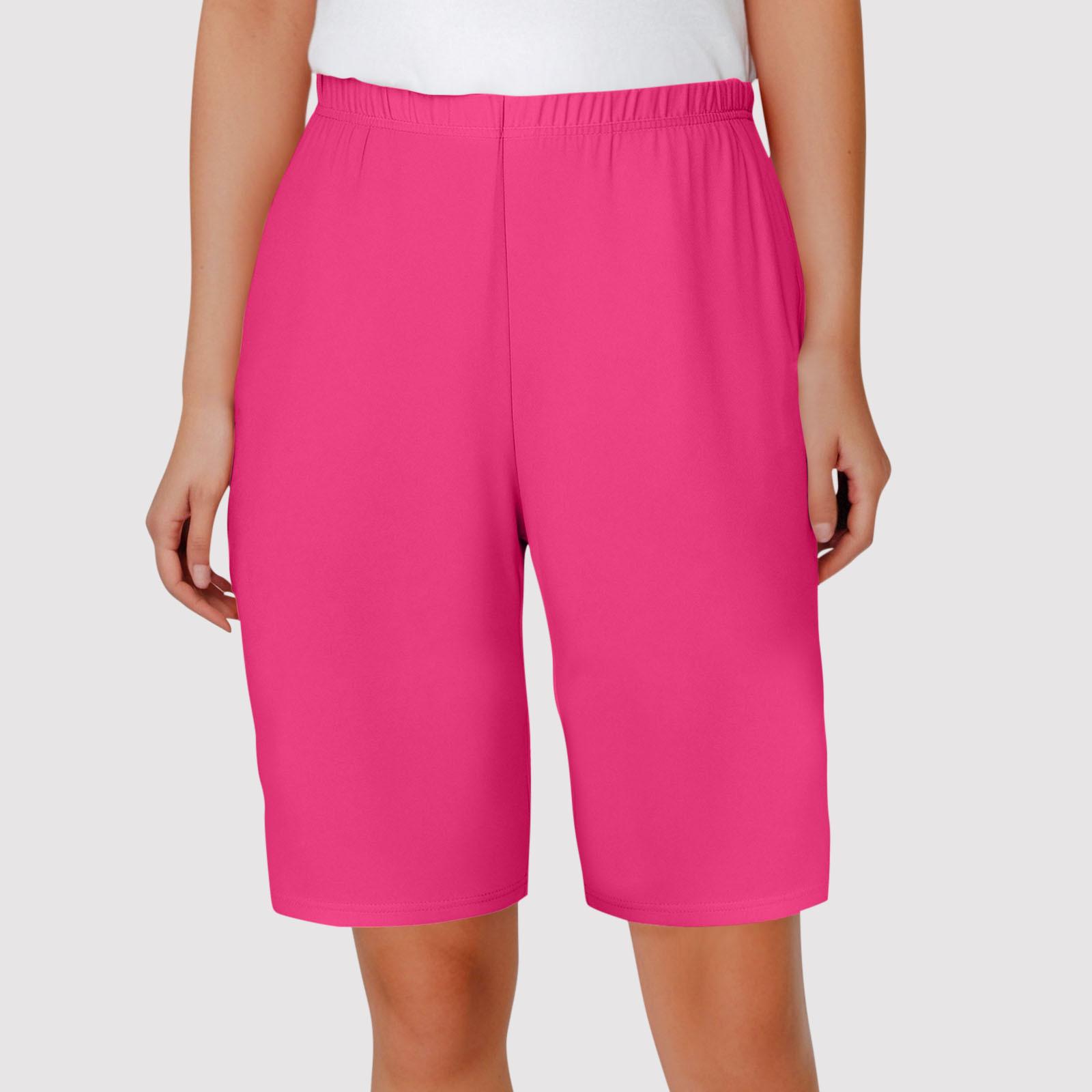

Women s High Waisted Elastic Waist Casual Bermuda Shorts Plus Size Knee Length Loose Fit Soft Daily Wear Shorts XXXL Яскраво-рожевий