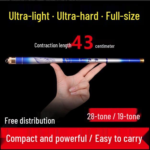Compact Carbon Fiber Fishing Rod - Lightweight, Portable 19/28-Tone Mini Hand Rod for Stream Fishing 1.5m Extra Hard 28-Tone Bare Rod