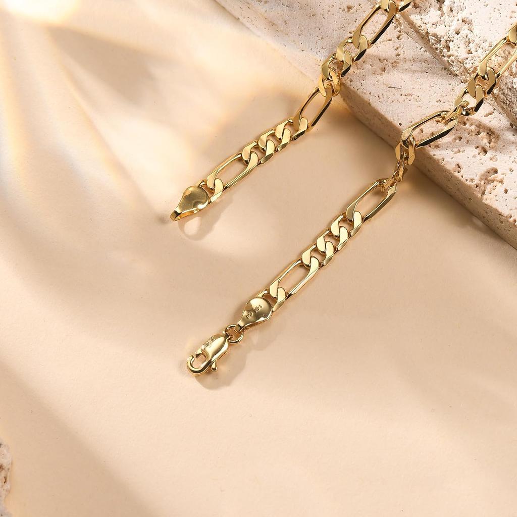 7mm Gold Figaro Chains Bracelet for Men, 14K Gold Bracelets for Men & Women, Hypoallergenic Figaro Link Chain Bracelet for Men Women, Trendy Dainty