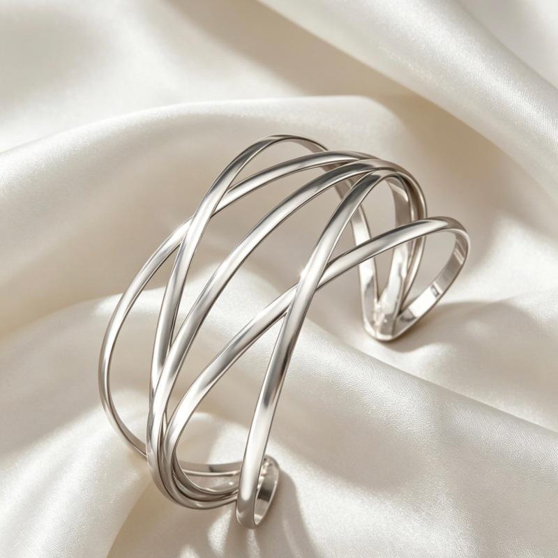 High-End Geometric Metal Open Cuff Bracelet - Irregular Design
