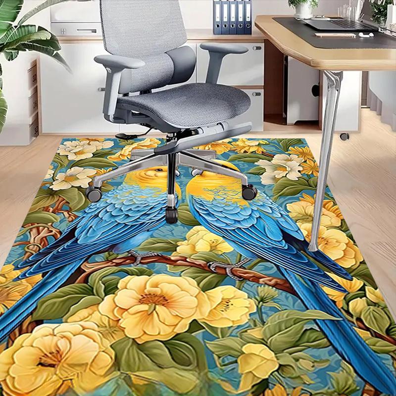 1 Stück Papageien Blumen Rutschfester Teppich für Büro & Wohnzimmer & Schlafzimmer & Esszimmer - Flach- Weich & Gemustert, Lebendige Farben-W300