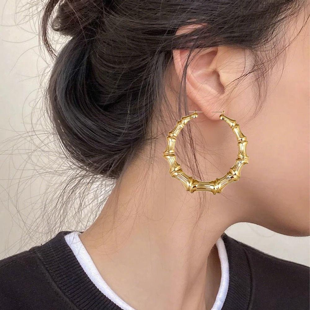 European-American Large Round Hoops Bamboo Texture Bamboo Pattern Earrings  Bold Jewelry
