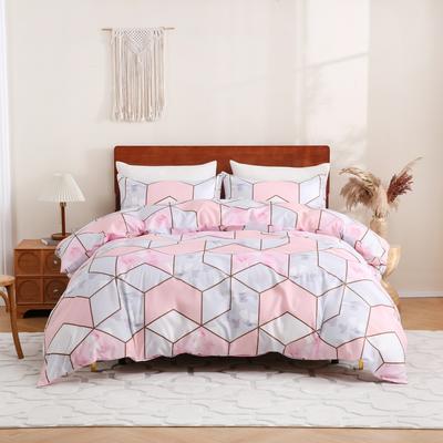Pink Marble Duvet Cover Queen Geometric Cube Comforter Cover for Boys Girls Luxury Abstract Geometry Marble Texture Bedding Set
