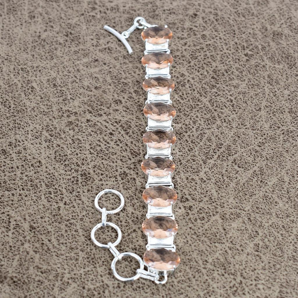 Morganite Gemstone Handmade 925 Sterling Silver Bracelet 7-8" KKG-148