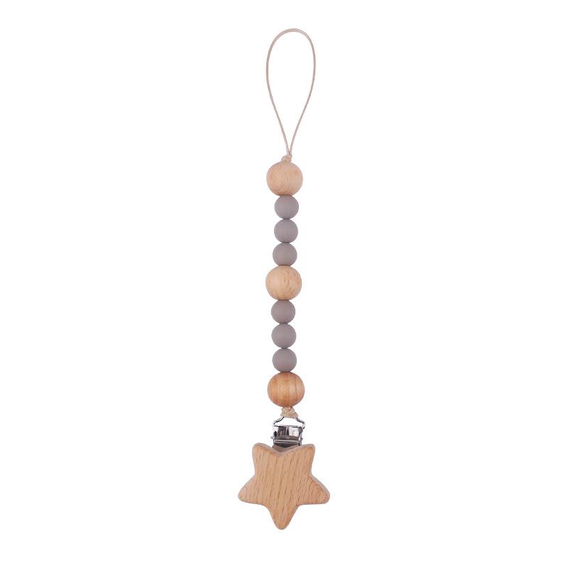 Baby Pacifier Clip Chain Wooden Star Holder Soother Pacifier Clip Leash Strap Nipple Holder For Infant Nursing Nipple Clip Chain