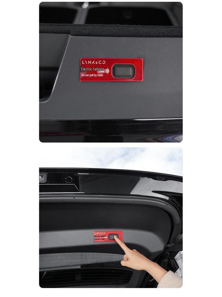 Sada tlačítek elektrického víka kufru a varovných samolepek na kufr Lynk & Co 900