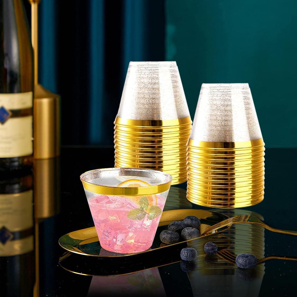 25Pcs Plastic Cups 9 Oz Clear Plastic Glasses Disposable Drinkware Wedding Party Cocktail Cups for Birthday Christmas Anniversary
