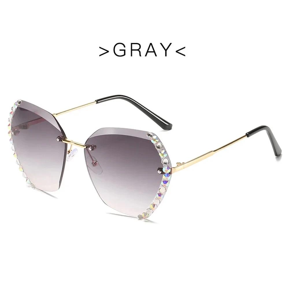 Classic Vintage Fashion Oversized Rimless Sunglasses for Women Famous Luxurious Brand Design Sexy Diamond Square Shape Sun Eyeglasses For Female