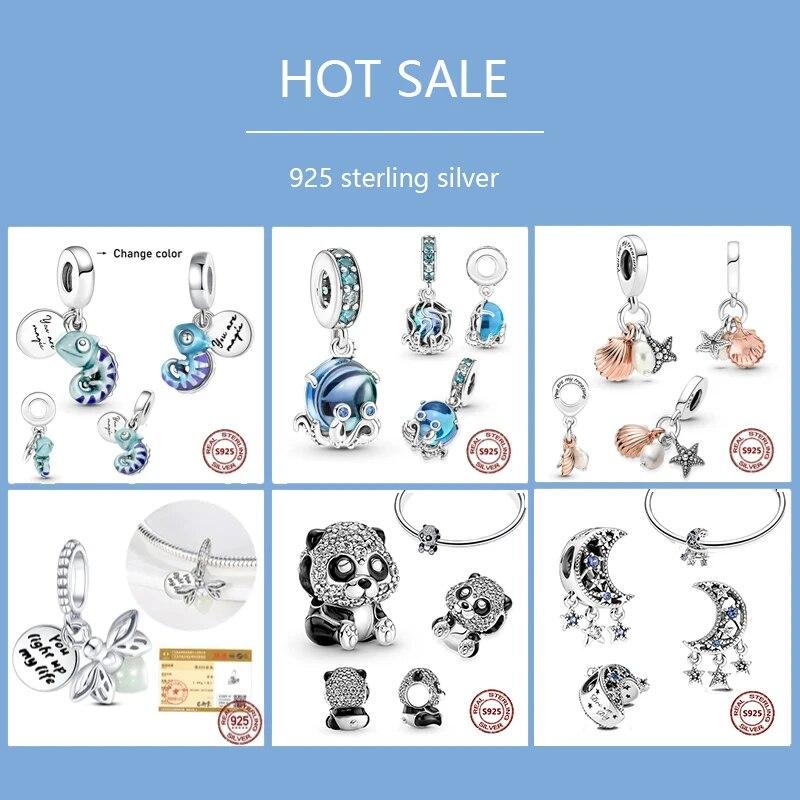 Charms FitFashion 925 Silver Original Bracelet Luminous Firefly Butterfly Turtle Feather Blue Eyes Beads DIY Daily Jewelry Gift