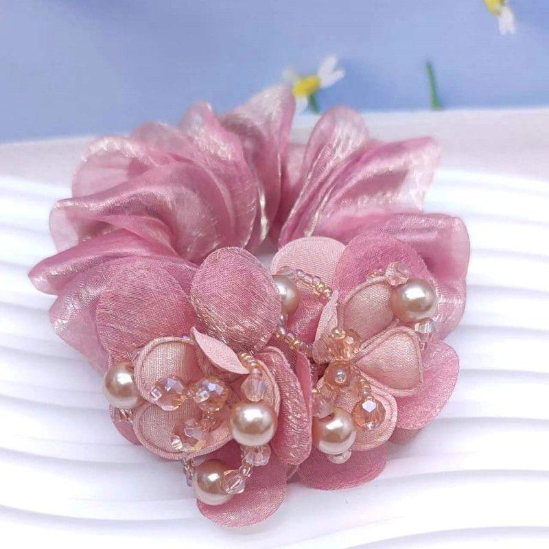 

Резинка для волос с цветком, элегантная женская прическа пучок, конский хвост, эластичная, большая резинка-скранчи, аксессуары для волос для женщин