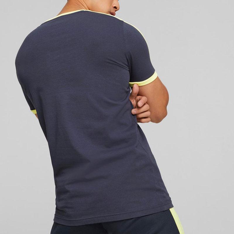 Puma 2022-23 Manchester City Color Block Embroidered Badge Crew Neck Short Sleeve Regular T-Shirt Men Tops Dark-Blue 769495-04