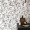 White Sketch Floral And Leaves Wall Cover Retro Line Flower Pvc Peel And Stick Wall Cover Water-Repellent Kitchen Bathroom Vinyl Decor