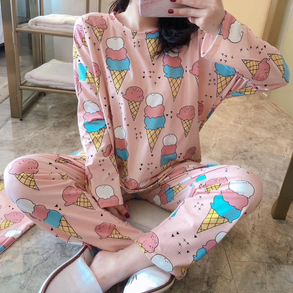 Women's Long-Sleeve Cartoon Pajama Set - Cute Korean Style Homewear for Autumn, Winter, Spring - Plus Size Available