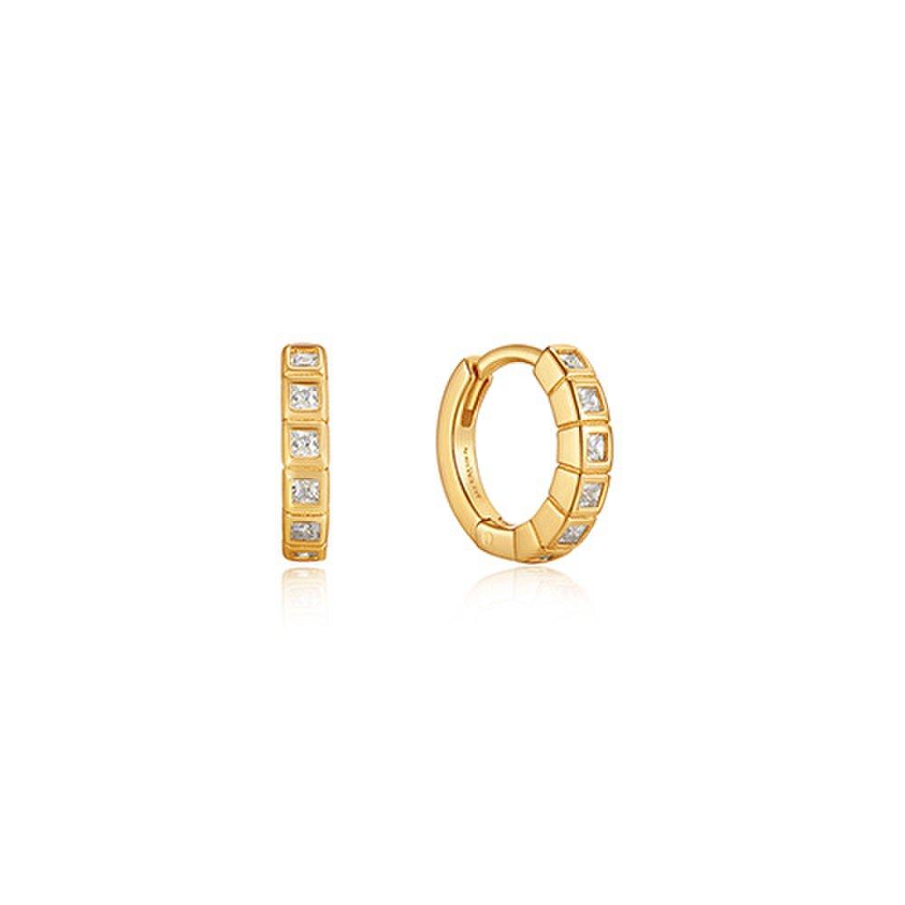Glam Stone Setting Huggie Hoop One-Touch Mini Ring 925 Silver Earrings E037-05G