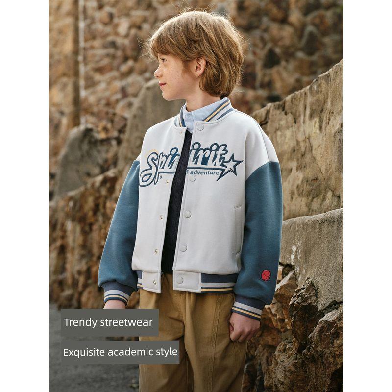 David Bella Kidsren's Knitted Jacket Boys' 2026 New Baseball Uniform Medium and Large Kidsren's Sports Cardigan Top Spring Wear