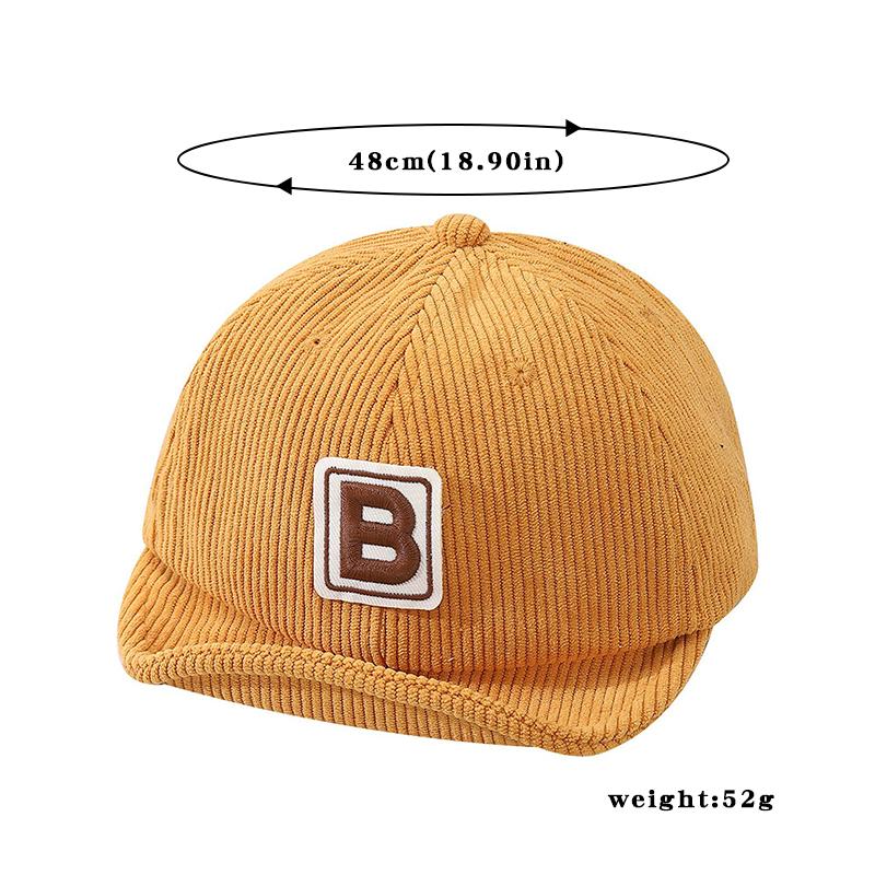 Myk brem Corduroy Baby Baseball Cap Vår Høst Bokstaver Broderi Peaked Hat Uformell Utendørs Spedbarn Småbarn Solskjermhatt