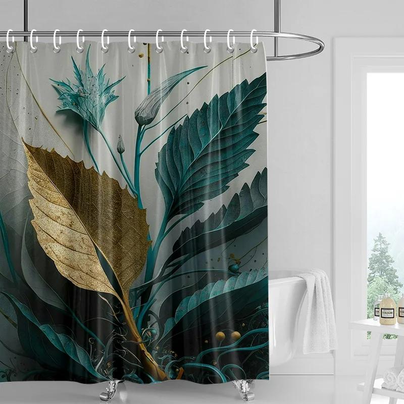 3D Flower Embossed Shower Curtain 180x 200cm Bathroom Toilet Decoration Tropical Plant Partition Curtain Waterproof