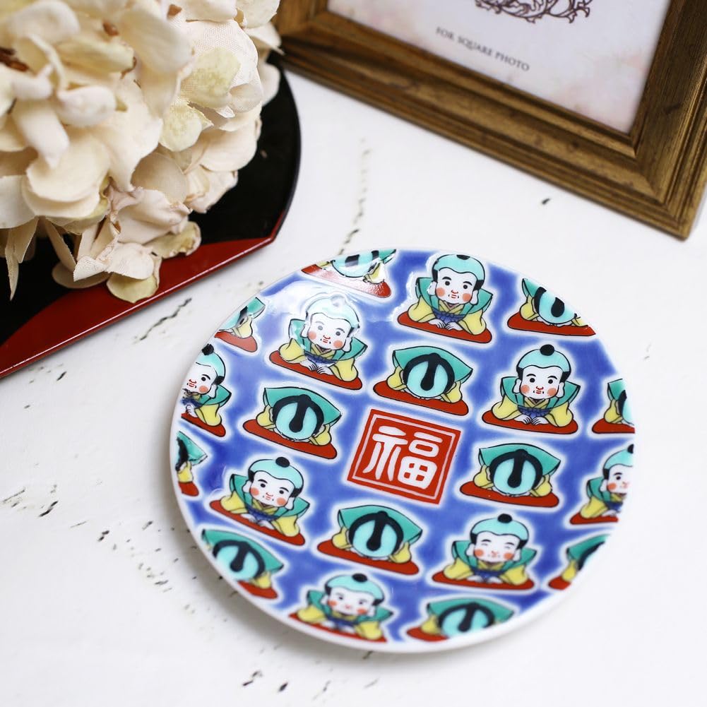 KISSYO Kutani ware ceramic featuring a lucky charm Made in Features a vibrant and stylish Suitable for use with ClickPost Japanese-made plate, 9.5cm,