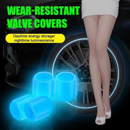 Glow-in-The-Dark Tire Valve Caps Set Universal Waterproof Lights Stem Covers Wear-Resistant Vehicle Tire Valve Caps