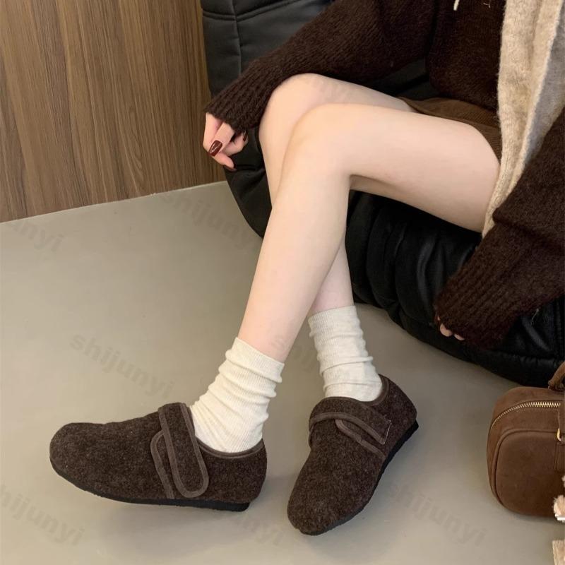 Fashion Concise Retro Low Top Casual Cotton Single Shoes for Women 2025 Autumn Warm Soft Soled Comforatble Versatile Plush Flats Loafers