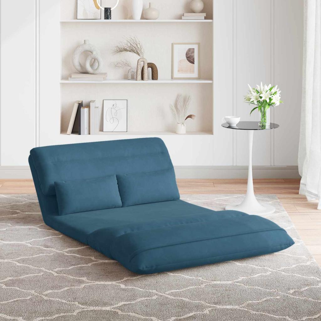 Adjustable Floor Footstool Blue Velvet