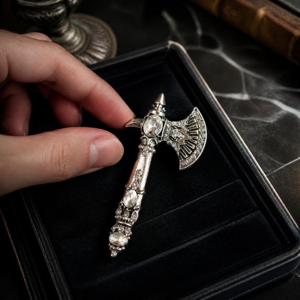 Gray Tone Axe Brooch Pin Vintage Style Christmas Brooch Pin Rhinestone Axe Brooch Christmas
