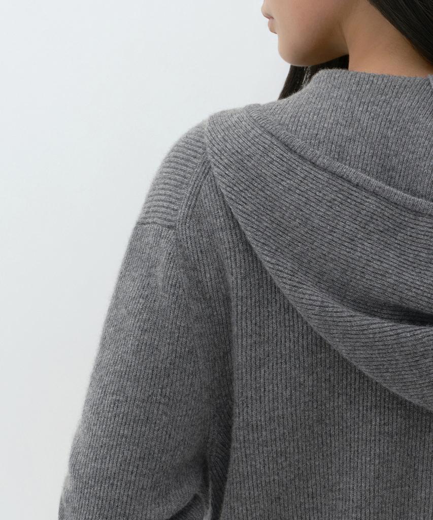 MUSINSA STANDARD WOMAN [Victoria Wool] Women'S Minimal Ribbed Hooded Knit Zip-Up [Heather Grey]