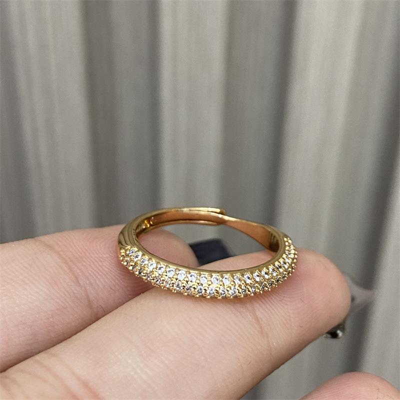 South Korea's bright giant flash full diamond ring ins cold wind opening adjustable light luxury ring ring