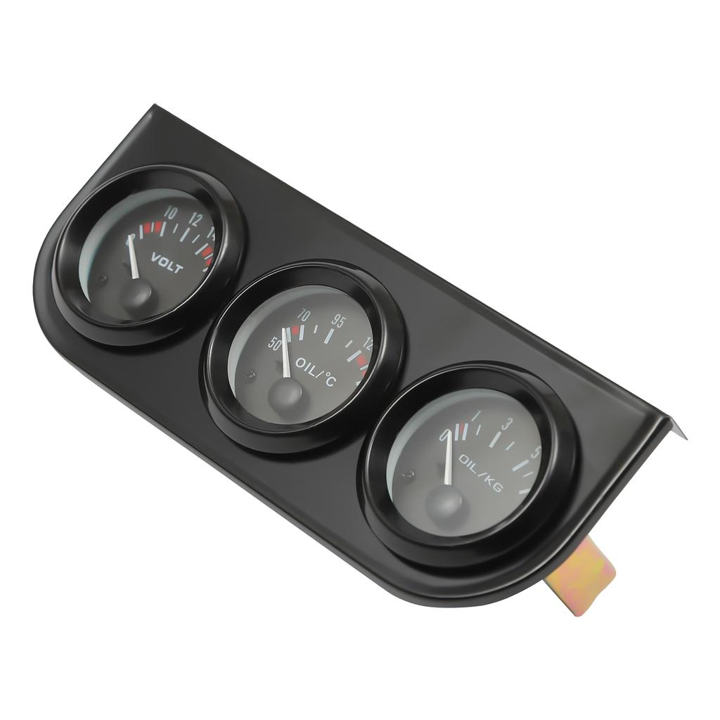 5.2cm 3-in-1 Car Gauge Voltmeter, Oil Temperature Gauge, Oil Pressure Gauge Set Universal for 12V Automobile, Black