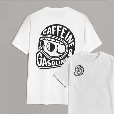 Caffeine Gasoline Skull Helmet Graphic Tshirt Unisex Women Biker Motorcycle Streetwear Oversized Cotton Short Sleeve Tee Tops