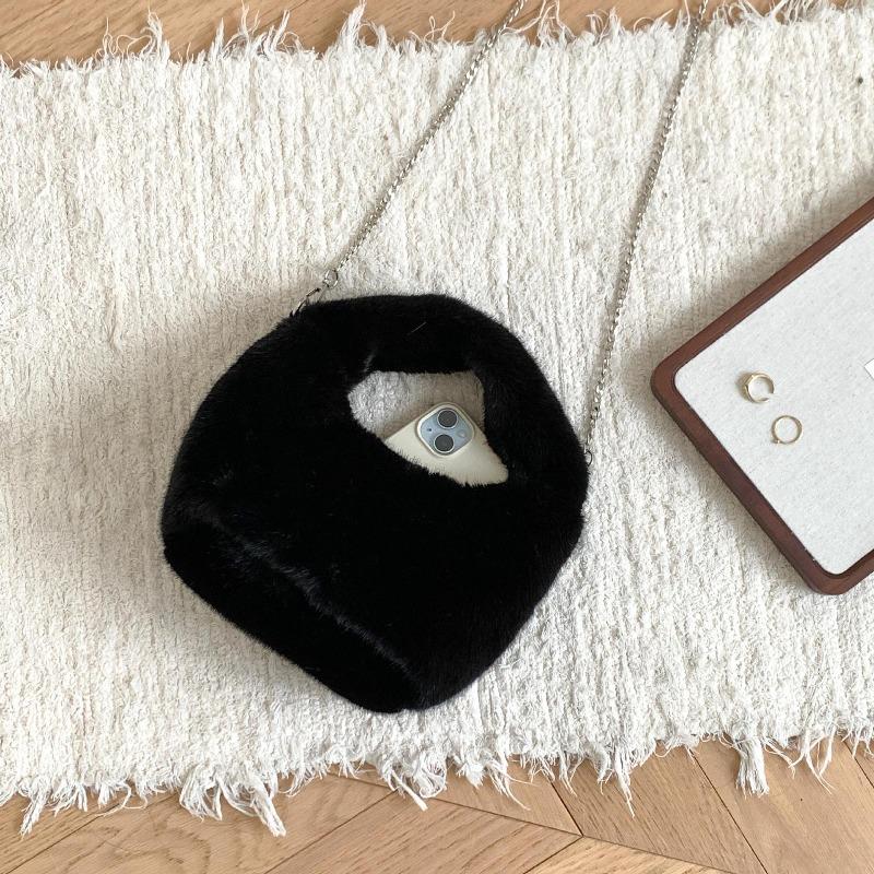 

Lazy plush bag chain autumn and winter furry handbag versatile simple shoulder messenger bag чорний