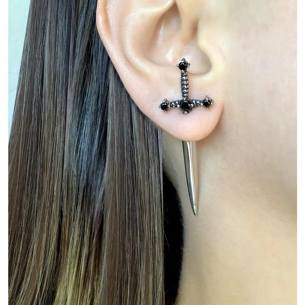 Vintage Cool Punk Gothic Kinitial Sword Earrings Crystal Ear Jacket Goth Dagger Earrings Jewelry Gift for Women