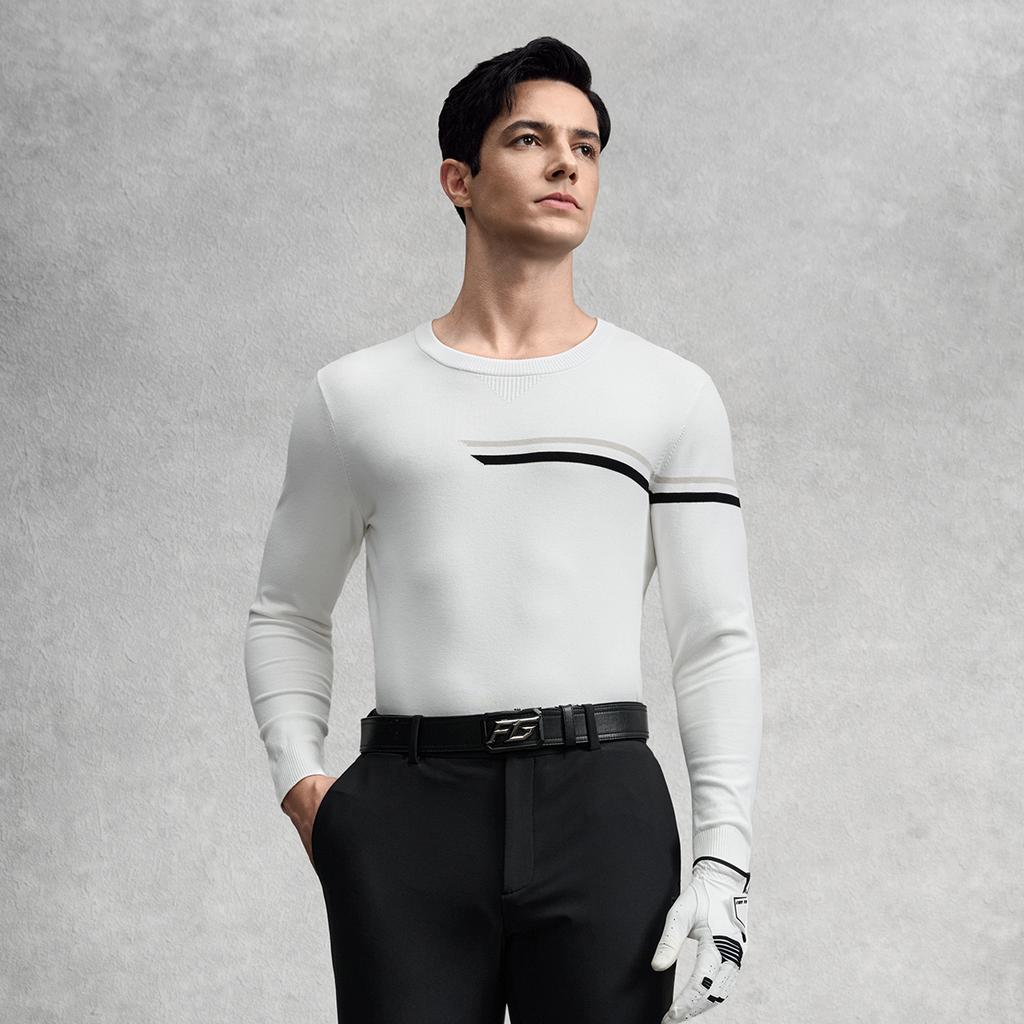 FILA Golf Series Casual Sports Simple Clean Soft Comfortable Long Sleeve Pullover Knit Sweater Men sweater Jade-White A11M545407FWT