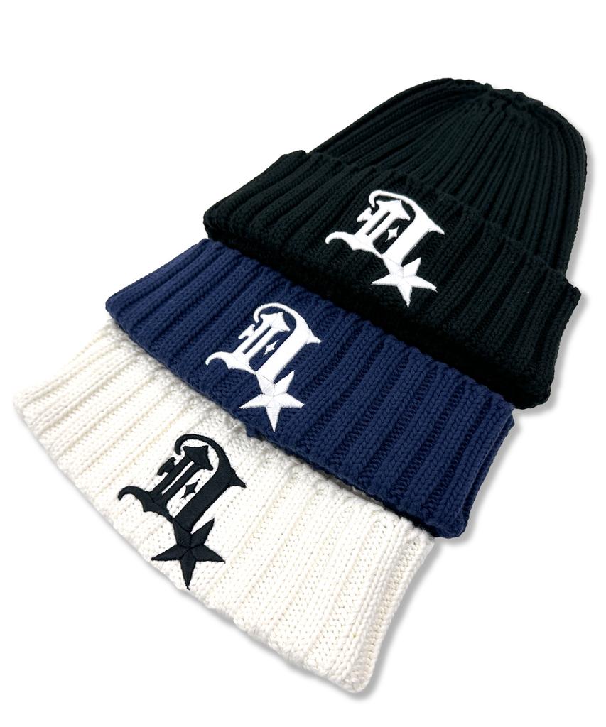 Damiswi Ribbed D Symbol Cotton Beanie_Black