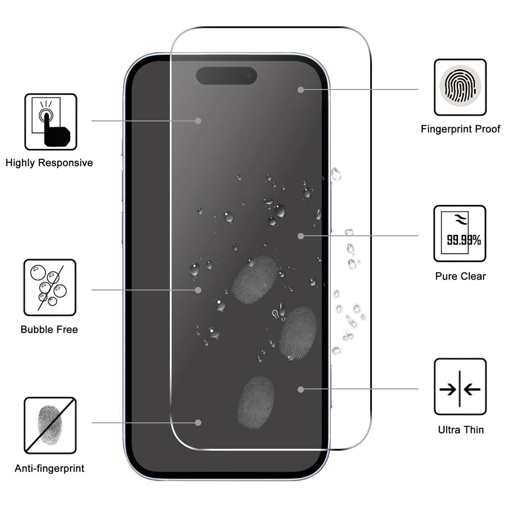 For iPhone 16 Plus Screen Protector 2.5D Arc Edge HD Clear Anti-Shatter Tempered Glass Film