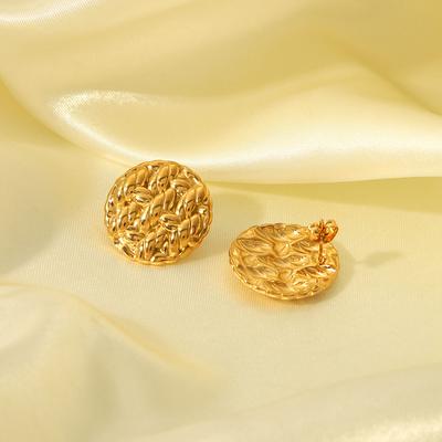 Gold Color Stainless Steel Circle Texture Stud Pierce 20MM Round Shape Stud