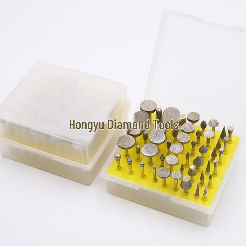 Hongyu 50-Piece Diamond Sand Grinding Needle Set, 3mm Shank for Jade Carving