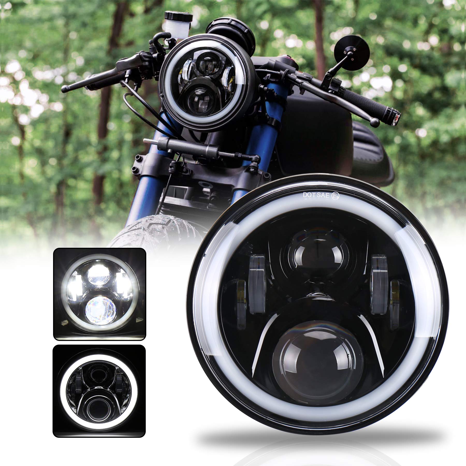 

MOVOTOR 7-inch LED Headlight for Honda Hornet 250/CB1300, DRL Function, with Squid Rings, Hi/Lo Beam, Black, 1 Piece