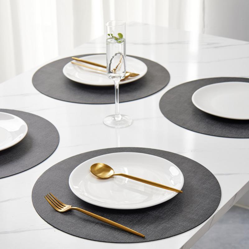 Cloth Pattern Double-sided Dual-purpose Oil Edge Leather Placemat, High-grade Waterproof and Oil-proof Dining Table Mat, Heat Insulation Mat,