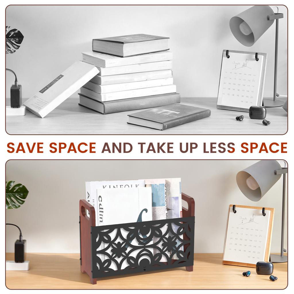 Zeitschriftenständer Holz Metall Schreibtisch Ordner Organizer mit Griff Zeitungsaufbewahrungskorb für Couchtisch Schreibtisch Dekoration