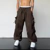 Men's and Women's Multi-pocket Overalls Couple Loose Tied Feet Solid Color Drawstring Casual Long Pants