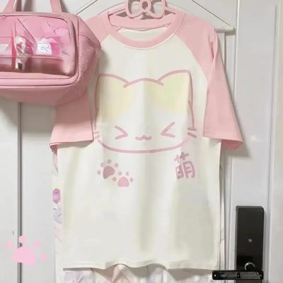 Estética Grunge Japonés Camiseta Y2k Harajuku Anime Dibujos Animados Gato Tops Camisetas Manga Corta Mujer Ropa Kawaii Streetwear